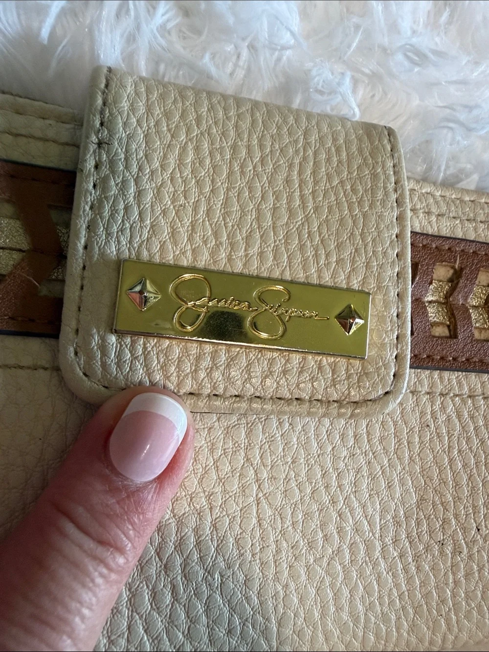 Cream and Tan Women's Wristlet Wallet